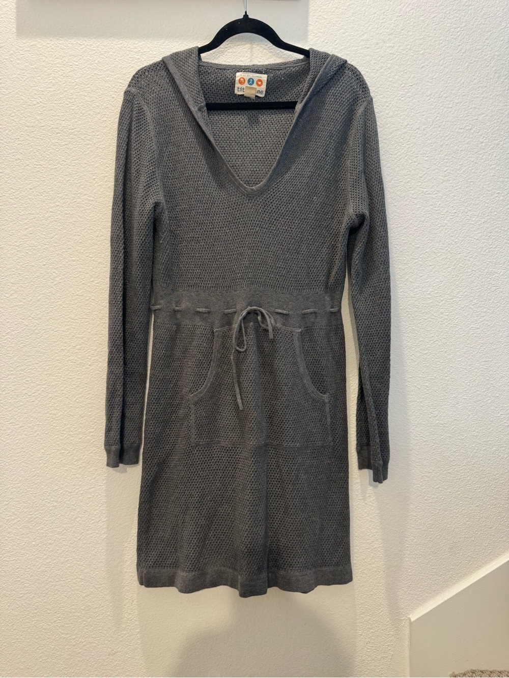 Title Nine open-knit cotton-blend hooded tunic dress